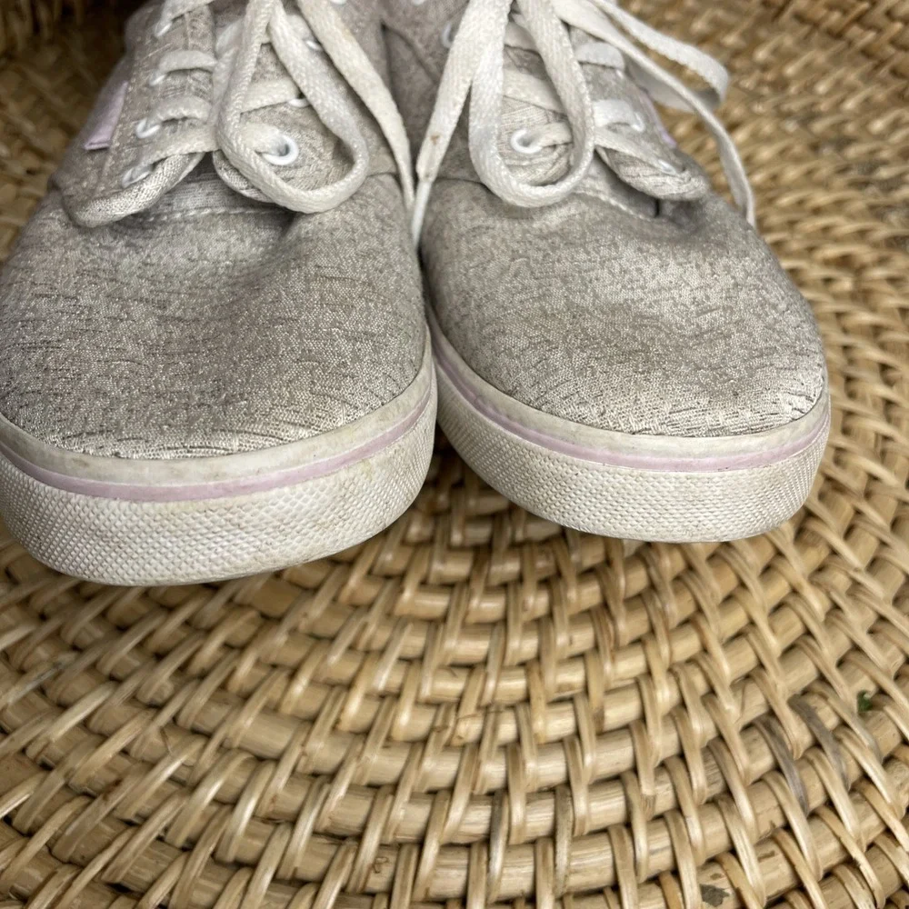 Vans Girls 2 Heathered Gray Silver Missy Sneakers Skater Metallic Fabric Lace Up